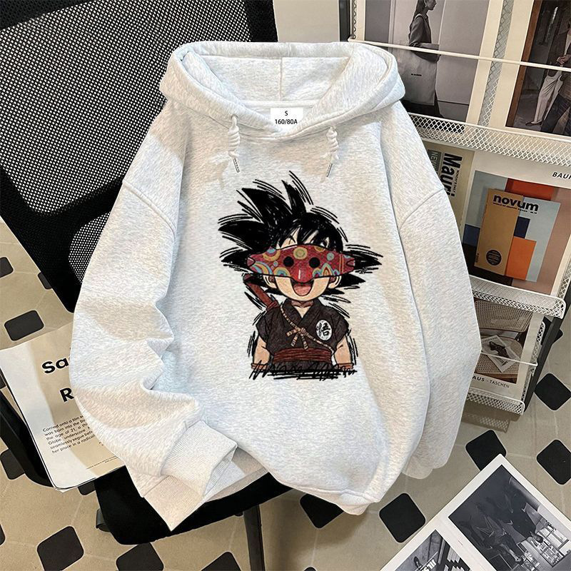 Silver Fox Fur Japanese Style Trendy Dragon Ball Goku Print Hooded Sweatshirt for Men and Women, Autumn and Winter Ins Versatile Loose Top Silver Fox Fur Japanese Style Trendy Dragon Ball Goku Print Hooded Sweatshirt for Men and Women, Autumn and Winter Ins Versatile Loose Top