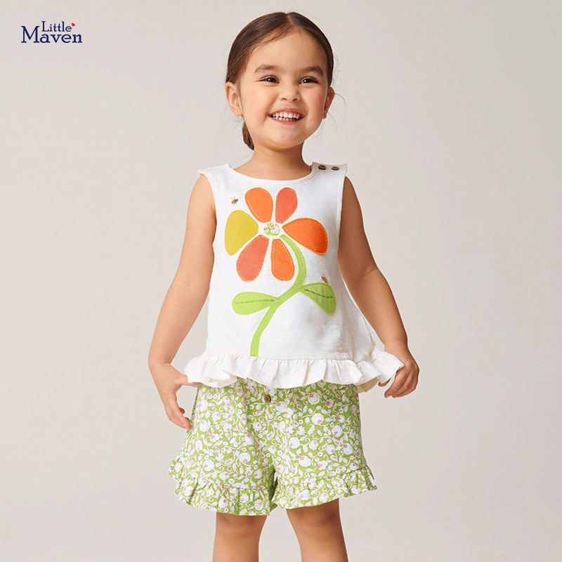 Little maven girls' suit cute flower girls' two-piece summer children's casual children's summer clothes