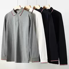 230g Jacquard Collar New Style Pure Cotton Pique Men's Casual Long-Sleeve Polo Shirt Business Turn-Down Collar E-Commerce Wholesale Dropshipping