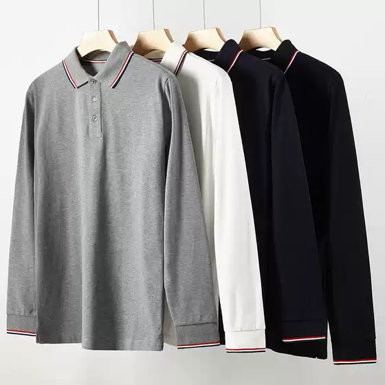 230g Jacquard Collar New Style Pure Cotton Pique Men's Casual Long-Sleeve Polo Shirt Business Turn-Down Collar E-Commerce Wholesale Dropshipping