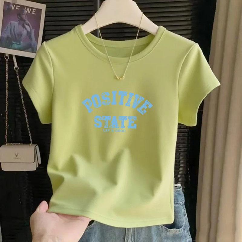 Short-Sleeved Women's Niche Korean-Style Loose-Fitting Letter-Printed High-End Round-Neck Top for Summer