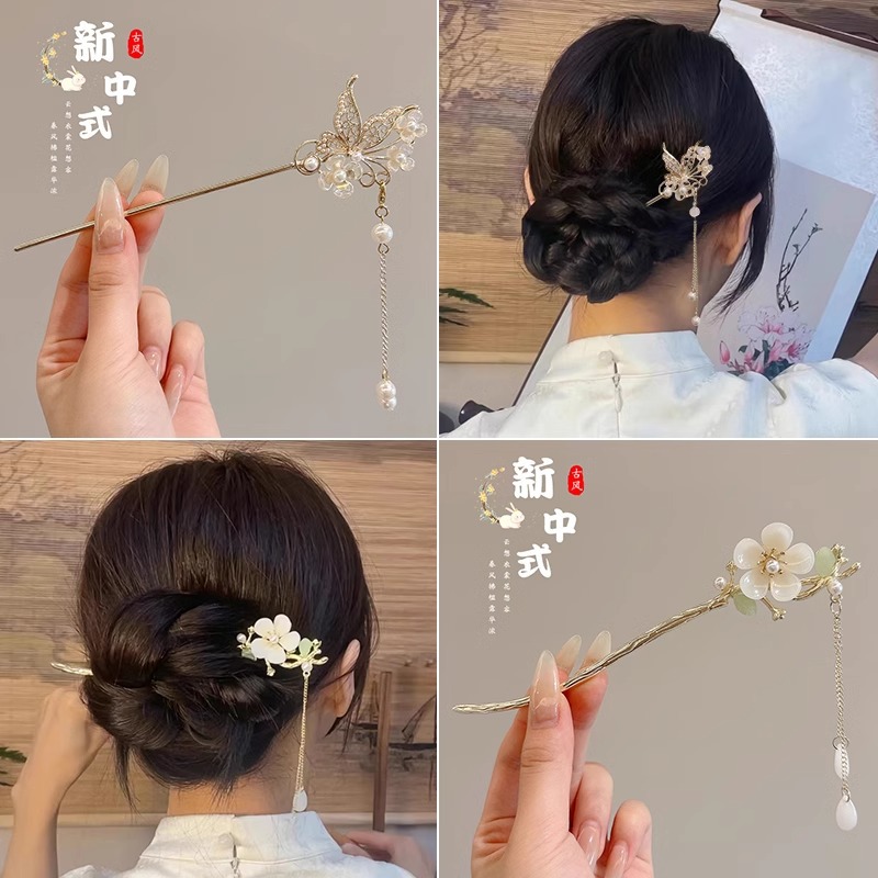 Nuevo estilo antiguo chino flores pinzas de cabello de mujer de alta calidad pinzas de cabello de cabello de cabello de mariposa de estilo chino