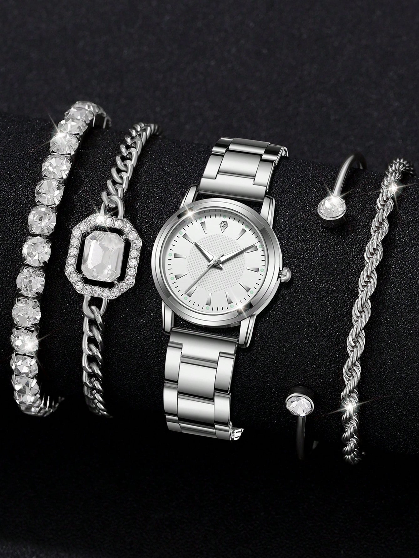 Ventas transfronterizas calientes oro reloj de cara romana pulsera damas 4 piezas conjunto de reloj de cuarzo de acero reloj de aleación de alta calidad image 12