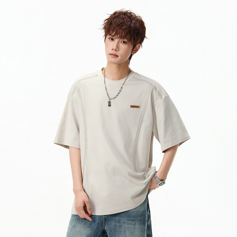 Contrast Color Stitching Deconstructed Short-Sleeve T-Shirt for Men, Summer New Versatile Loose Trendy Brand Top Half-Sleeve Tee Shirt Contrast Color Stitching Deconstructed Short-Sleeve T-Shirt for Men, Summer New Versatile Loose Trendy Brand Top Half-Sleeve Tee Shirt