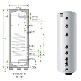 专业定做250L承压保温水箱 壁挂炉单盘管换热 白色外壳