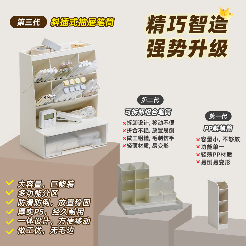 Insertar oblicuo titular de la pluma gran capacidad cajón caja almacenamiento estudiante Oficina escritorio moda creativa niños lindos Al Por Mayor