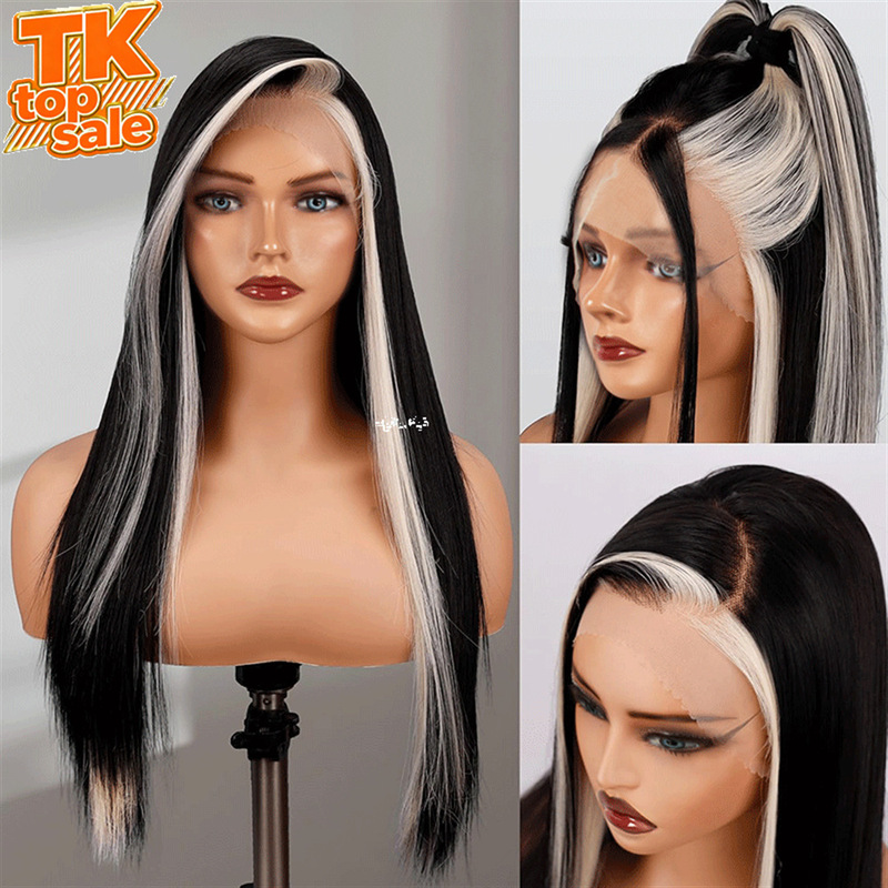 Shenzhen Lace Front Wig with Ponytail Highlights, 13*4 Half Hand-Tied Realistic High-Temperature Synthetic Lace Wig for Women