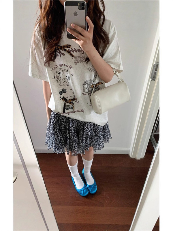 甜美黑色碎花半身裙子女夏季新款短 裙百搭短裙小个子|undefined