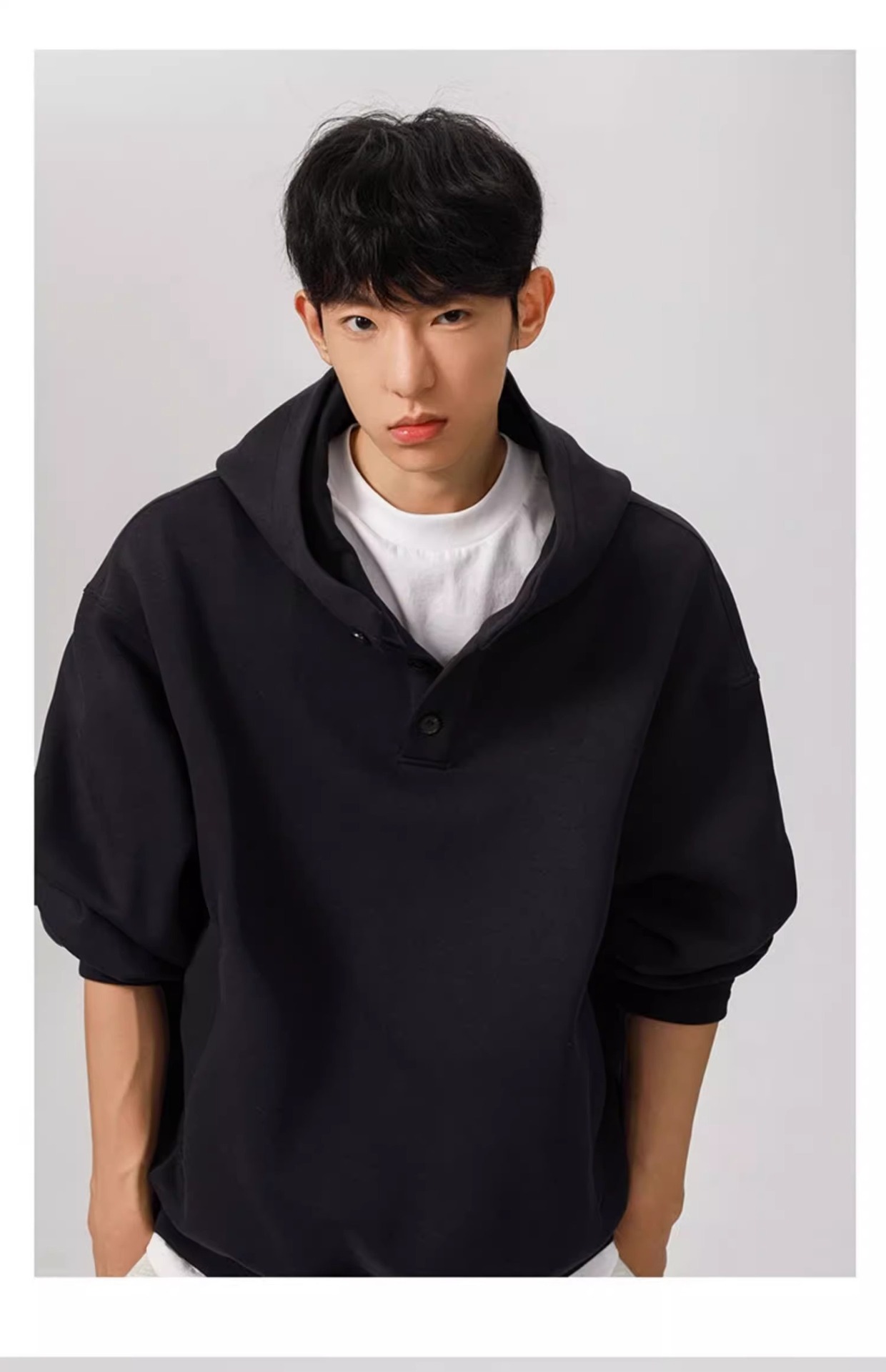 Felpa con cappuccio unisex in stile Hong Kong – Stile streetwear oversize con bottoni (M-3XL, 2 colori)_voghion.com