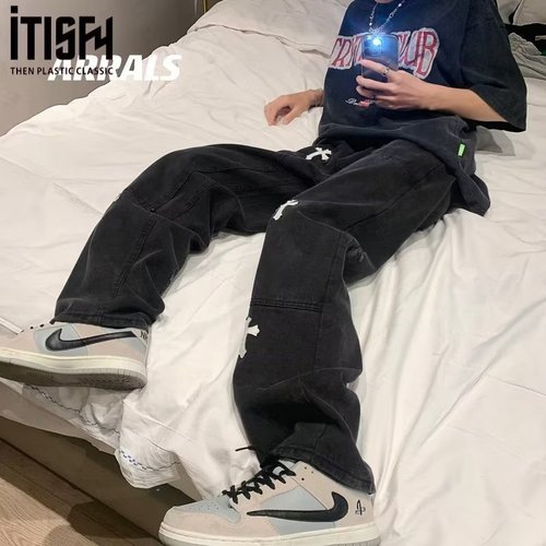 Cross-Shape Jeans for Men: Summer Vibe, High-Street IG-Fashion Brand, Straight-Leg Wide-Leg Pants with a Relaxed, Designer-Approved Niche Appeal