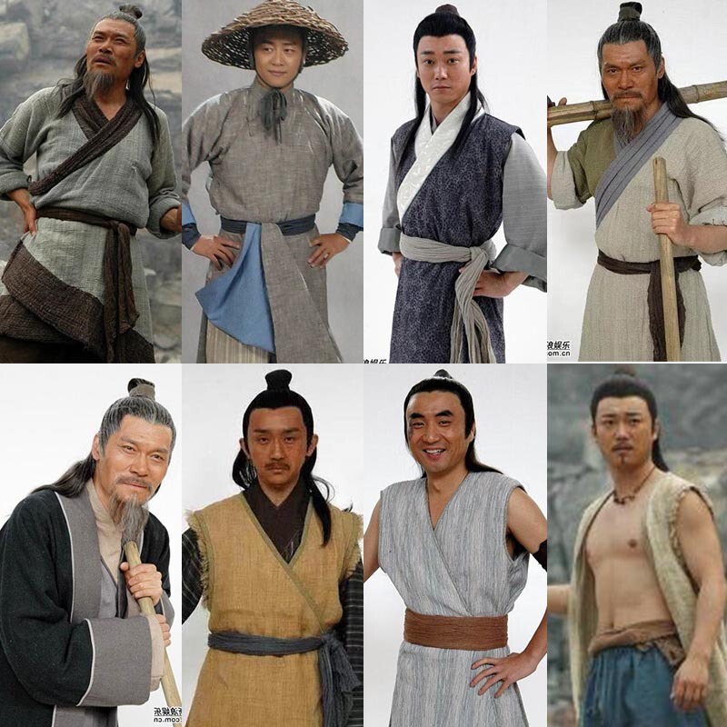 Classic Film and Television Costume of Yu Gong and the Mountain-Moving Farmer, Cotton and Linen Hanfu Performance Attire for Villagers and Extras