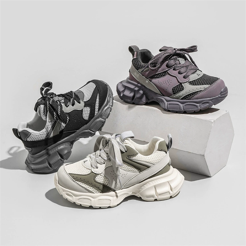 Детская обувь для пап 2024, Весенняя новая детская обувь, кожаные кроссовки для мальчиков, кроссовки для девочек с сетчатой прошивкой