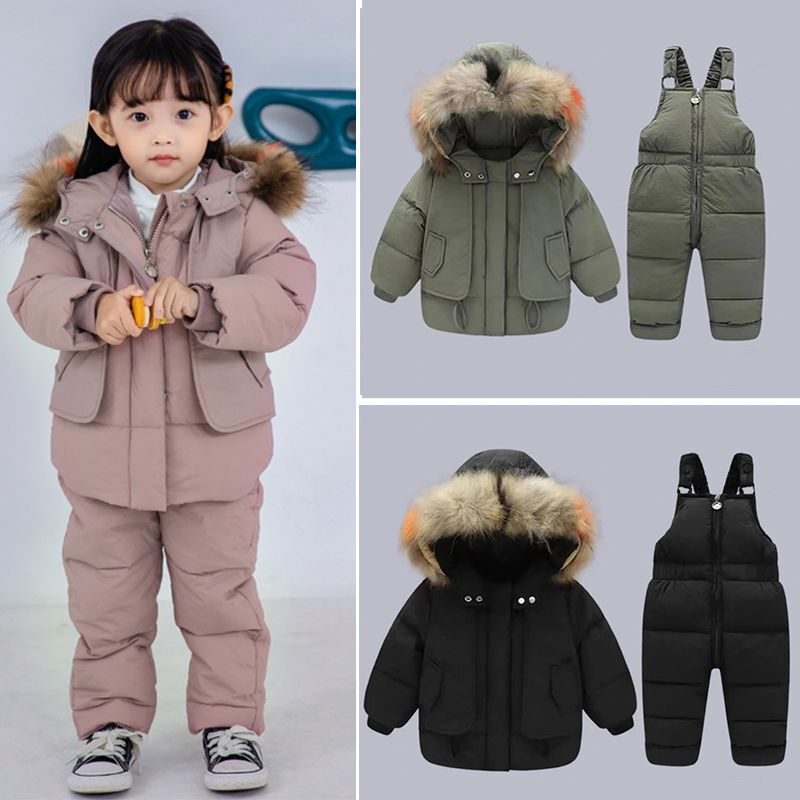 Baby down Jacket Suit for Boys and Girls Two-Piece Set 1 Winter Kidsren's Baby 3 Years Old Thickeneded Kidsren's Ski Jacket