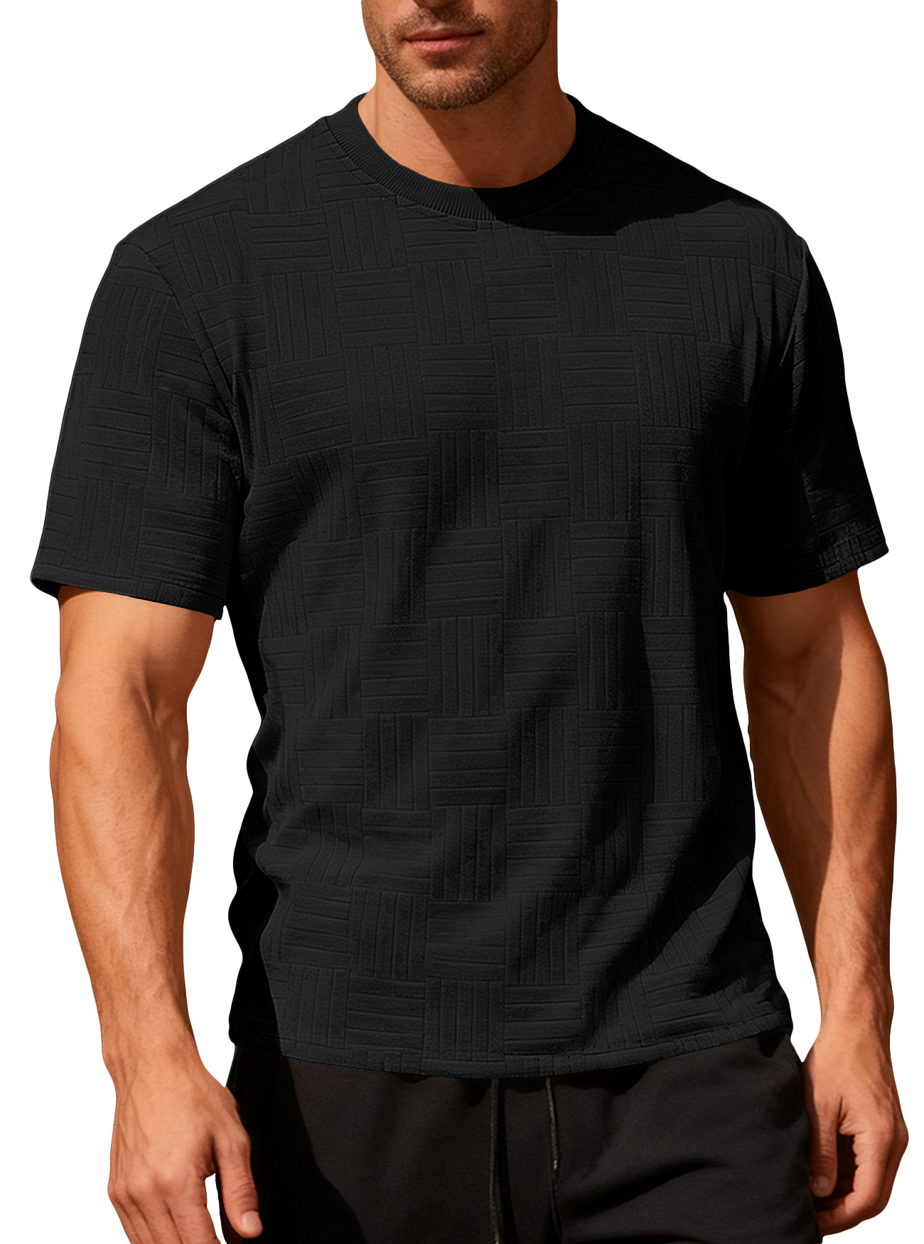 Nuevo comercio exterior delgado cuello redondo toallas de manga corta personalidad camiseta de estilo europeo y americano camiseta de base casual hombre