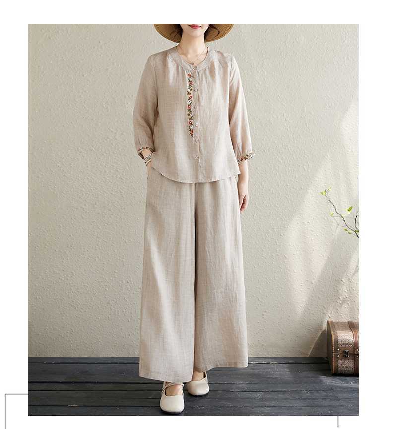 Completo donna camicia ricamata e pantaloncini stile cinese_voghion.com