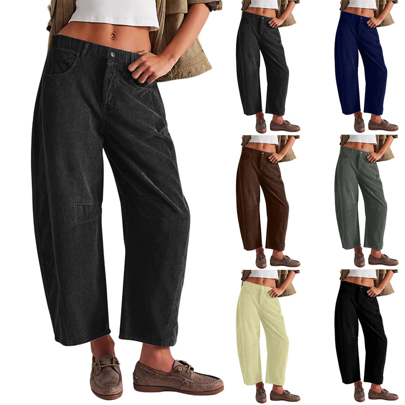 2026 Amazon Autumn New Women's High-Waisted Casual Pants European and American Style Solid Color Corduroy Loose Straight-Leg Trousers for Women 2026 Amazon Autumn New Women's High-Waisted Casual Pants European and American Style Solid Color Corduroy Loose Straight-Leg Trousers for Women