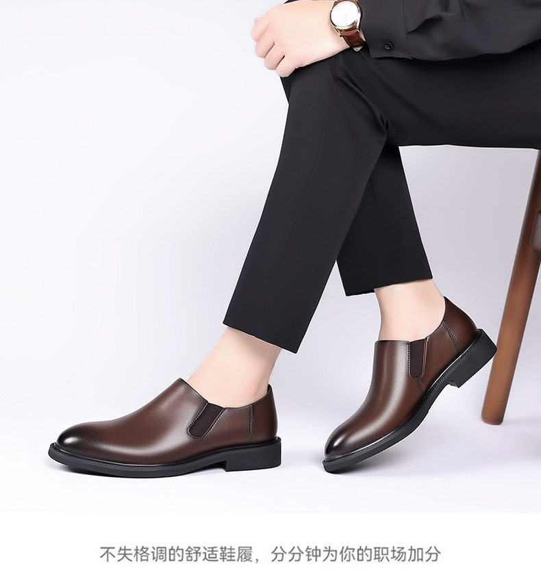 Giày da nam công sở mũi nhọn cổ thấp, kiểu lười xỏ chân, đế cao su êm chân — Màu nâu, Màu đen chi tiết 20