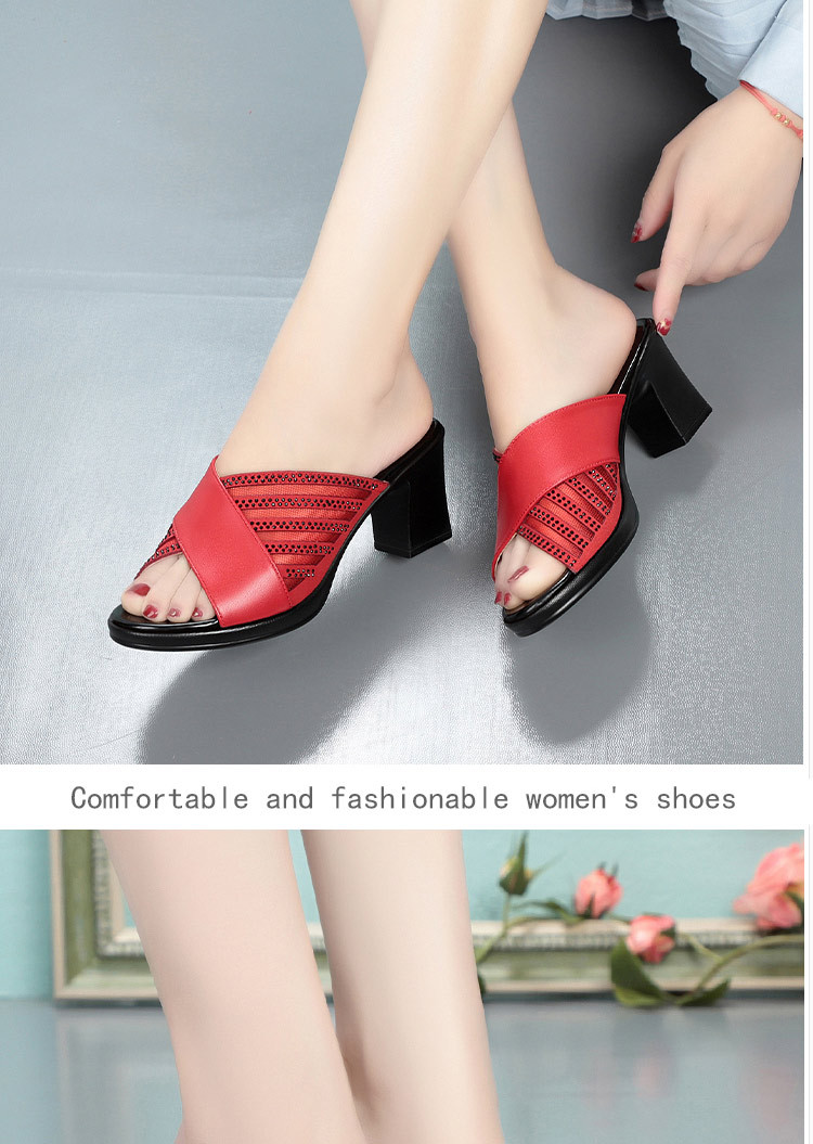 Sandal cao gót nữ đính đá quai ngang mũi hở, gót vuông 9 cm — màu đen chi tiết 11