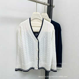 原标lulu网球开衫时髦刺绣显瘦V领针织慵懒风绞花简约百搭上衣女