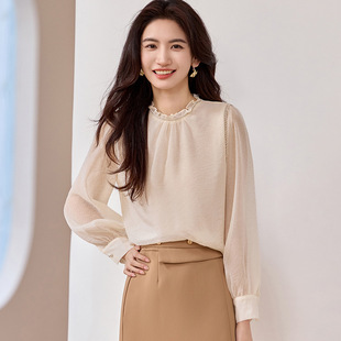 French high-end feeling temperament chiffon top women's 2025 spring and autumn new short shirt long sleeve chic white shirt