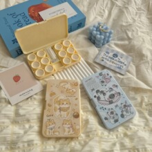 带镜子ins可爱卡通便携隐形眼镜盒子伴侣护理盒美瞳盒as982六付装