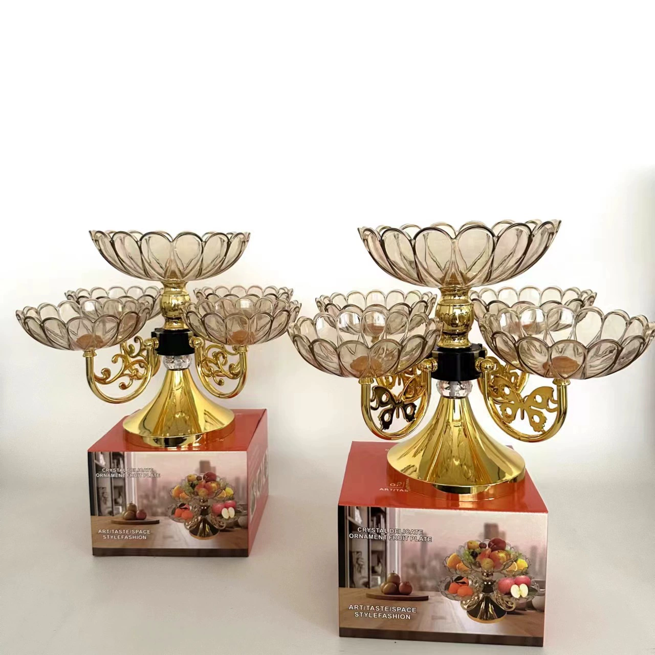 Европейская хрустальная многослойная вращающаяся фруктовая тарелка, современный домашний журнальный столик для гостиной, легкая роскошная тарелка для закусок, конфет, декоративный поднос