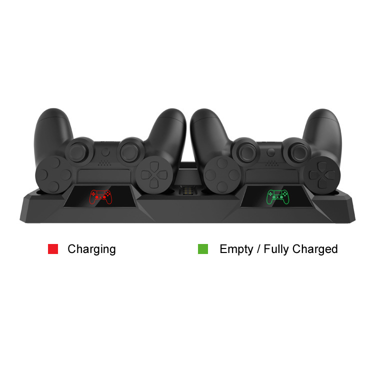 PS4 / SLIM / PRO Host Base de ventilador de disipación de calor multifuncional con soporte de almacenamiento de discos PS4 mango de carga doble asiento