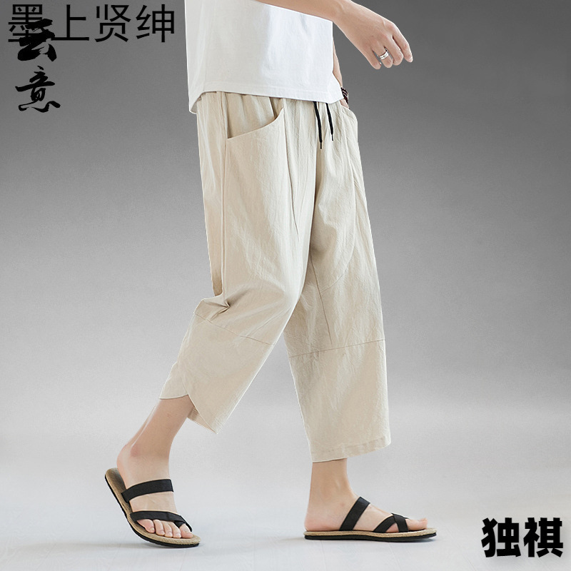 Pantalones cortos para hombres Pantalones cortos de lino fino de verano Pantalones casuales Pantalones anchos sueltos de gran tamaño Pantalones de playa de lino de algodón