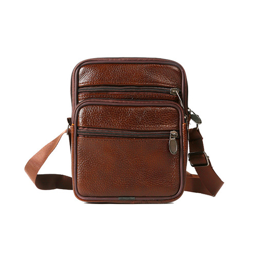 Multifunctional eight-inch mobile phone waist bag genuine cowhide belt men's vertical waist bag cross-body mobile phone bag outdoor wholesale