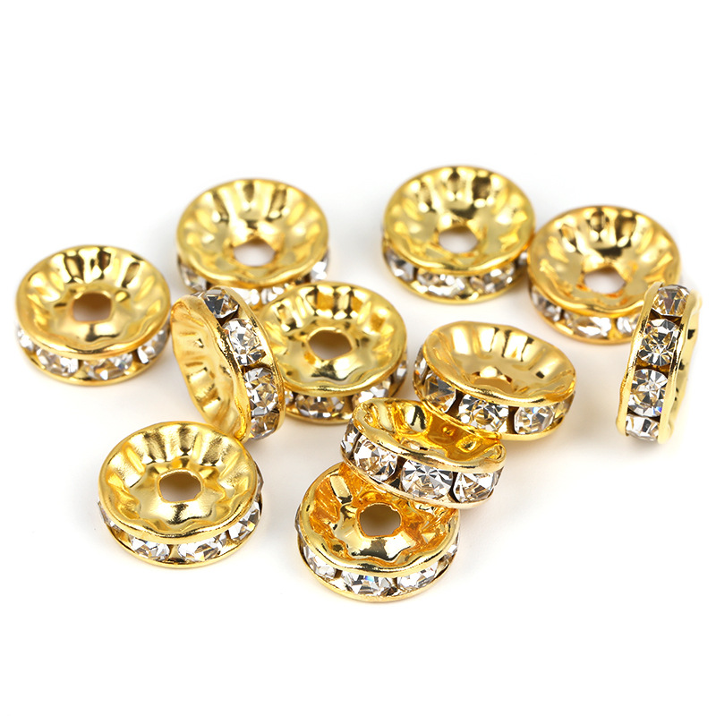 5-17mm ronda borde de la onda del anillo de diamante perlas de perlas DIY accesorios de la joyería pulsera diamante metal espaciador al por mayor