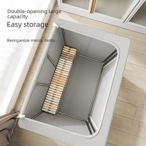 Oxford Foldable Storage Box with Windowless Fabric Steel Frame, 1000-Count Box, Clothing and Blanket Organizer, Single Window Box