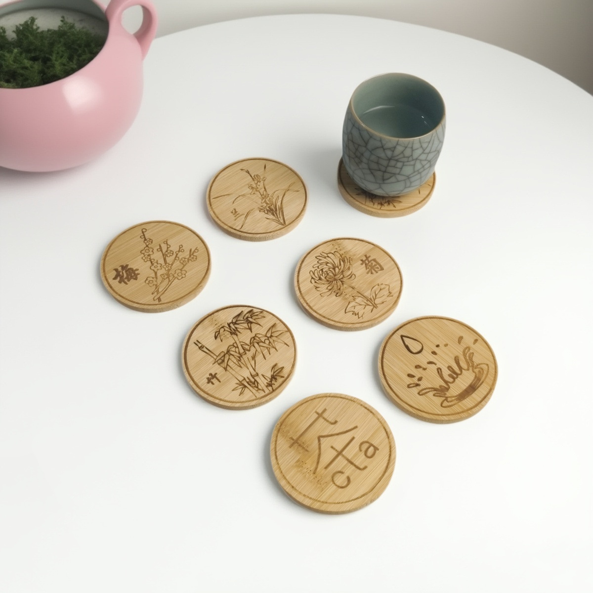 竹制茶杯垫小号桌面隔热垫创意茶具杯托架圆形功夫茶杯垫茶桌底座