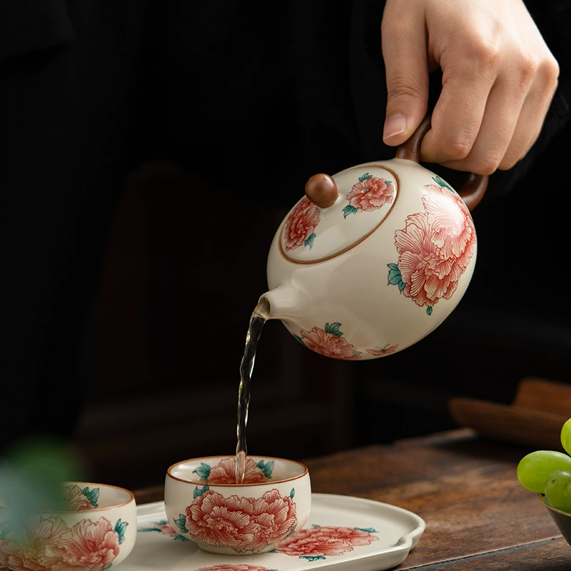 Ru Kiln Peony Xishi Pot чайный набор: чайник; чайник+2 чашки; чайник+2 чашки+поднос; чайник+4 чашки+поднос