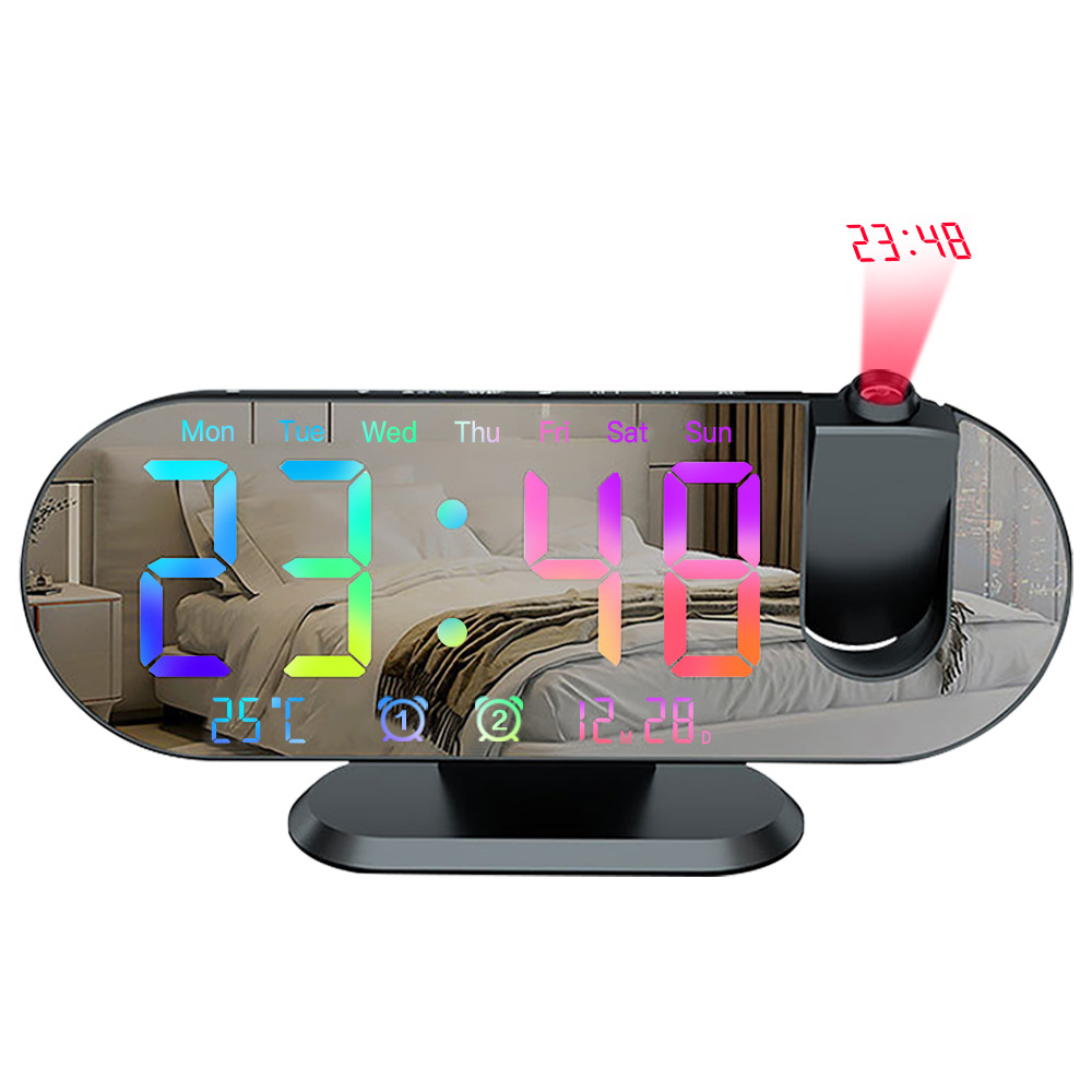 Multifuncional RGB radio proyección reloj creativo LED despertador temperatura y humedad Digital reloj de proyección espejo reloj electrónico