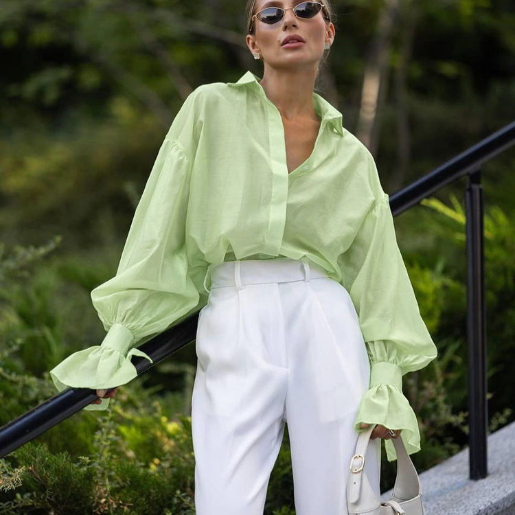 2025 Early Spring New Elegant Commuter Loose Shirt French Lapel All-match Long Sleeve Shirt Women's Cross-border Hot Sale