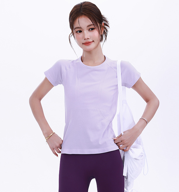 라일락 퍼플 심리스 티셔츠