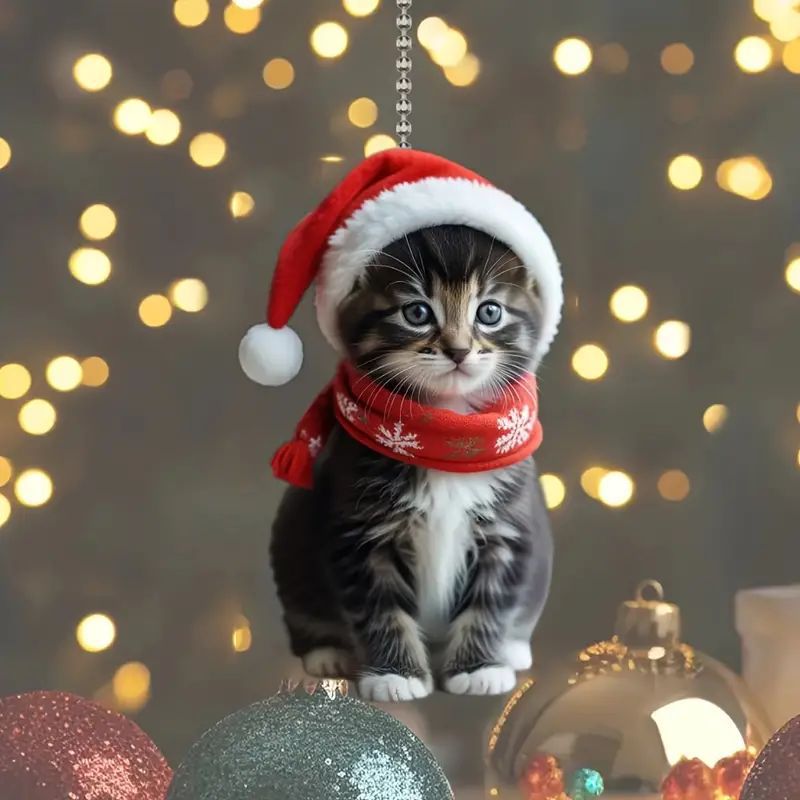 Nuevos productos transfronterizos de dibujos animados adorables colgantes de gatos colgantes de decoración de árbol de Navidad acrílico colgantes de decoración de Navidad image 2
