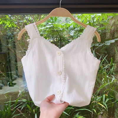 Kids camisole vest Exorcism summer girl Western style Cotton lace white jacket baby Thin section Halter tops