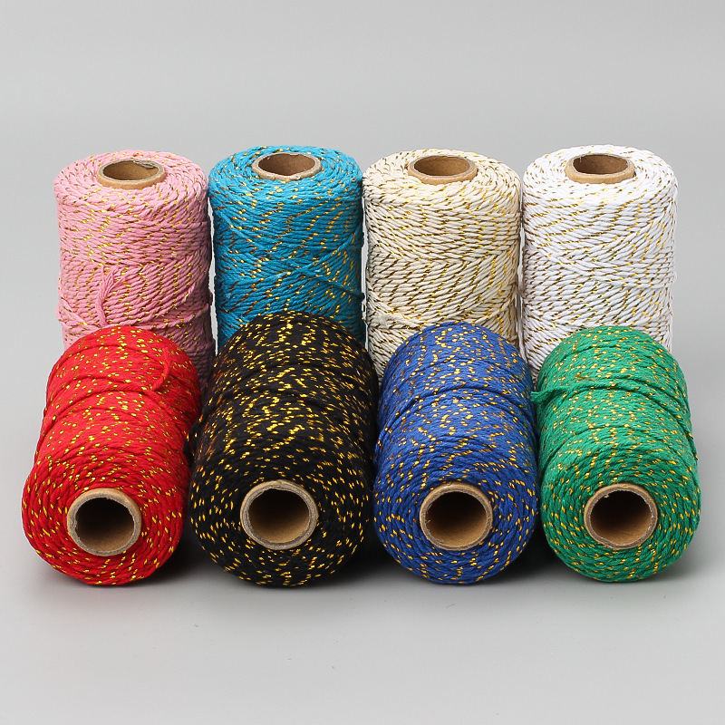Color gold cotton twine DIY hand woven tapestry rope gift packaging rope color coarse cotton rope 2MM100
