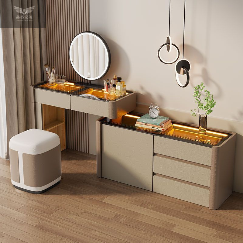 Madera sólida crema francesa lujo dormitorio mesa de maquillaje de madera sólida gabinete de maquillaje una mesa de maquillaje de alta calidad cabeza de cama