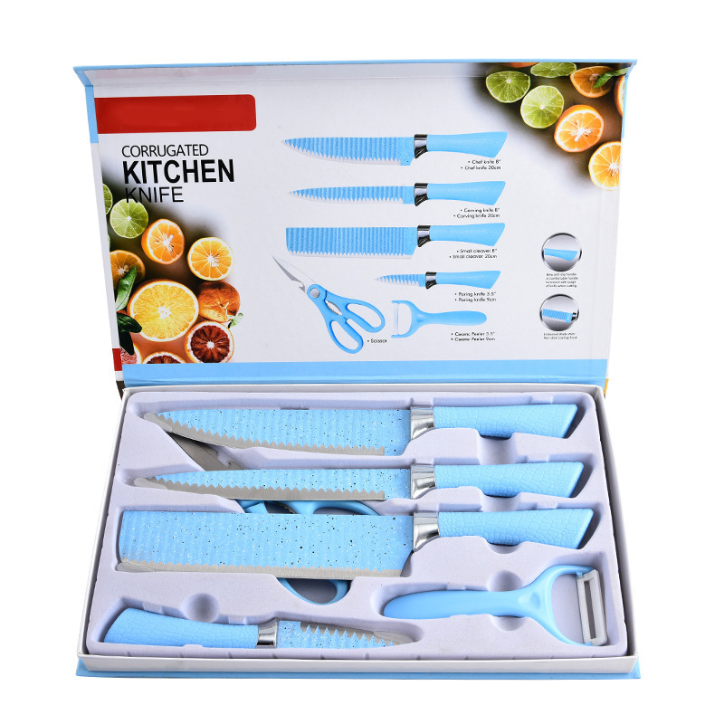 Conjunto de cuchillos de cocina estrella punto de pulverización ondulado 238A cuchillos de comercio exterior conjunto de seis piezas de cuchillos de acero inoxidable