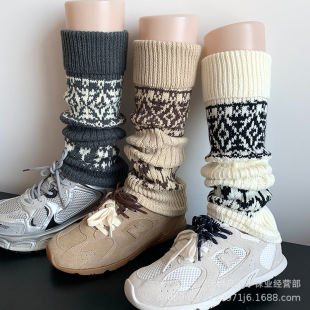 White socks women's autumn and winter warm pile socks thick line knitted y2k leg sleeve long tube slim snow boots socks