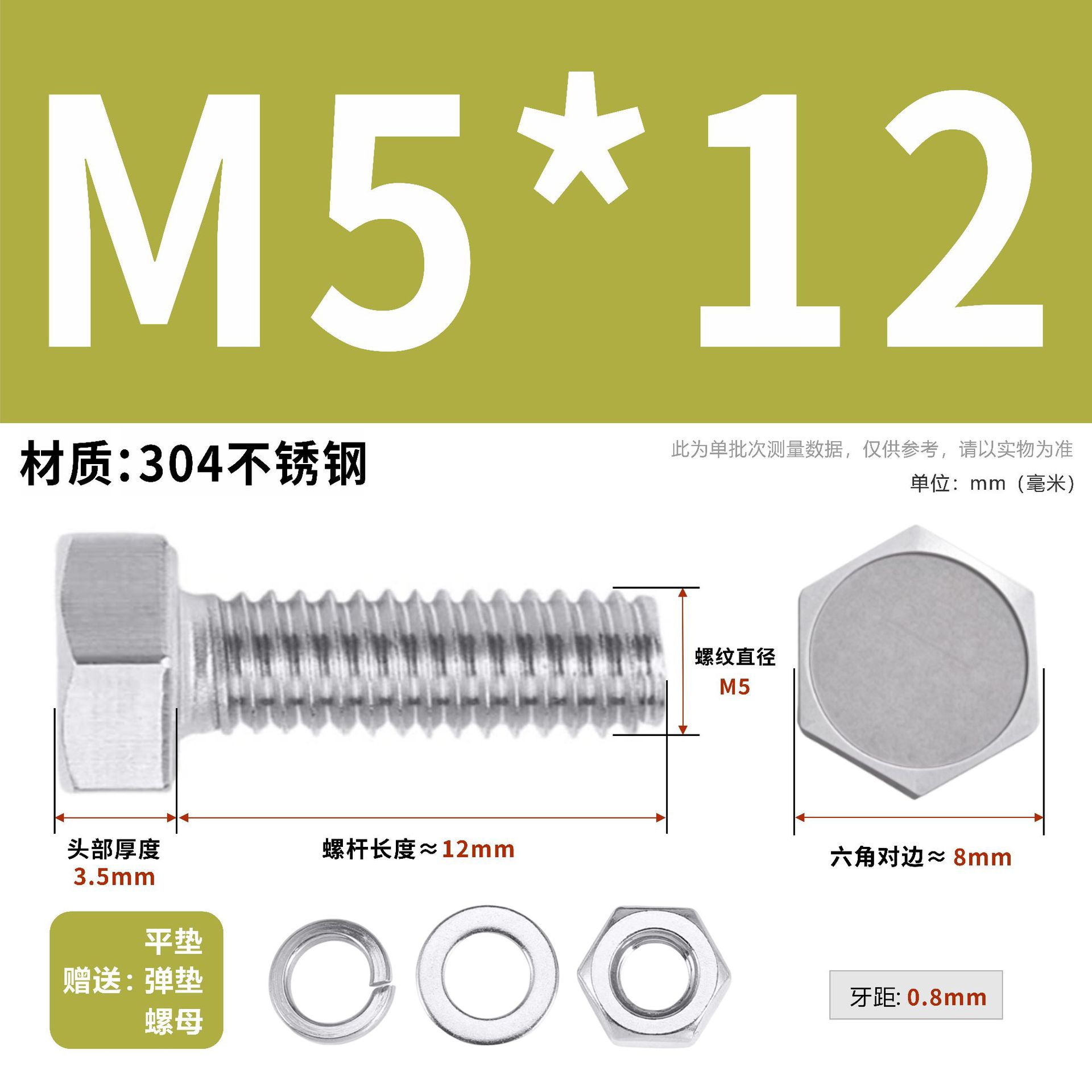 304 acero inoxidable tuerca perno hexagonal conjunto de accesorios de almohadilla de resorte M3M4M5M6M12 image 46