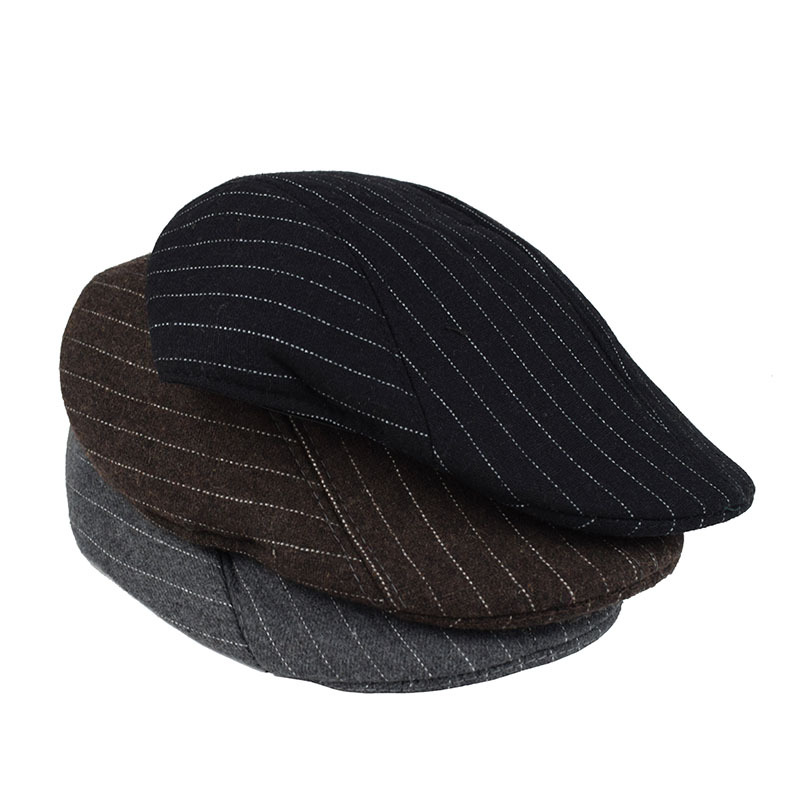 Men's Retro British Style Stripe Curved Eaves Beret Hat display picture 3
