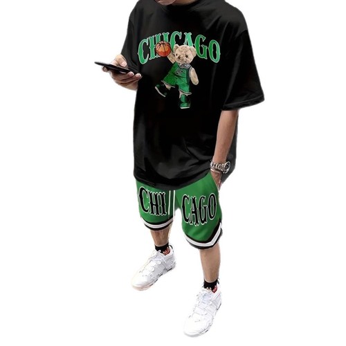 2025 Cross-border Bestselling Set Fashion Short-Sleeve T-Shirts and Pants Loose Men's 3D Digital Printing