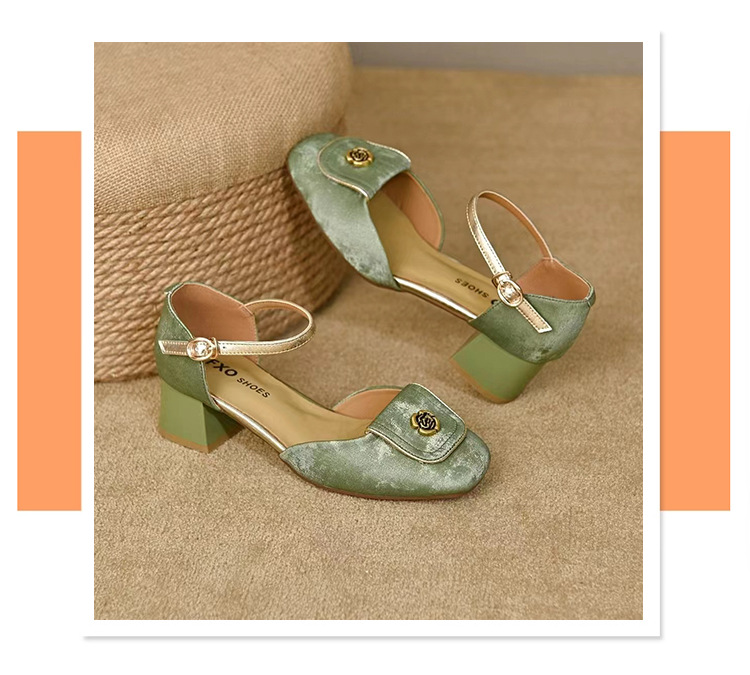 Sandal nữ da thật quai ngang gót vuông cao 6 cm kiểu mới mùa hè — Màu be chi tiết 2