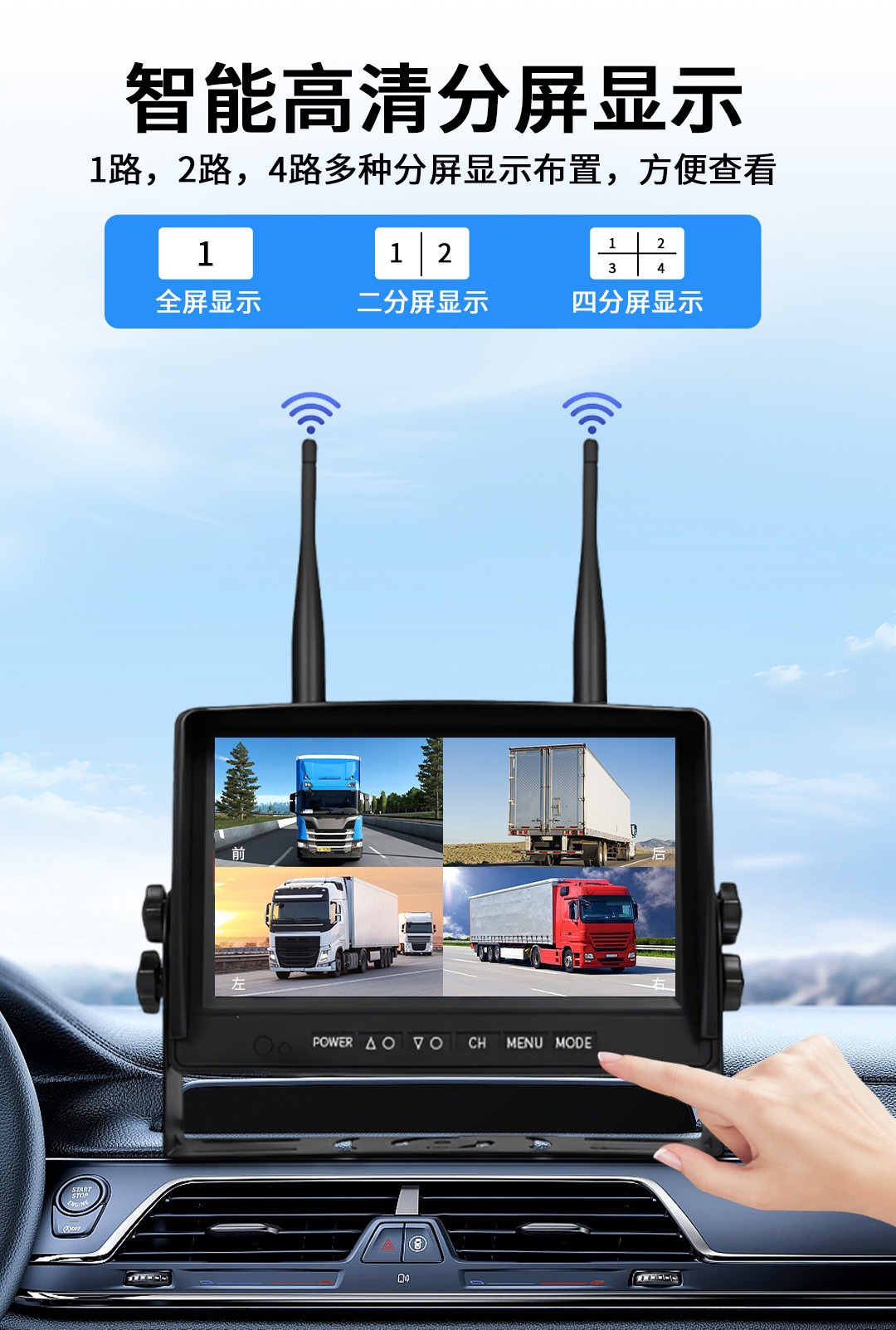 Truck Wireless Monitoring Dual Antenna Wifi Car Camera Monitor Hd Wireless Reversing Display Screen