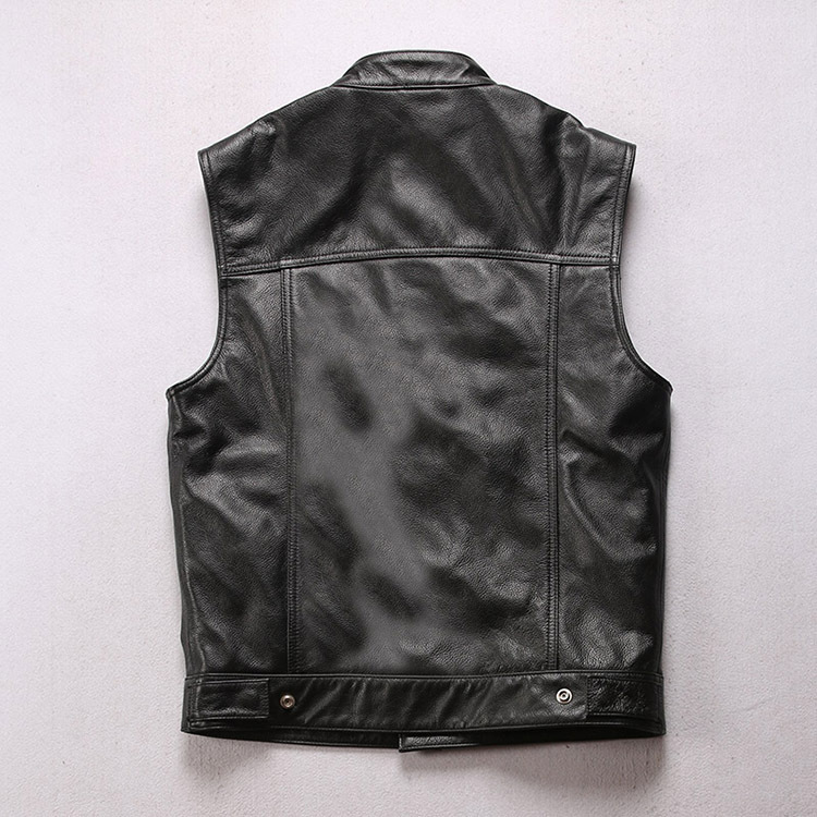 Description Picture 5 of item2024 New Style Men's Cowhide Sheepskin Genuine Leather Vest Man Motorcycle Biker Vests Male Waistcoat Fashion Sleeveless Jackets