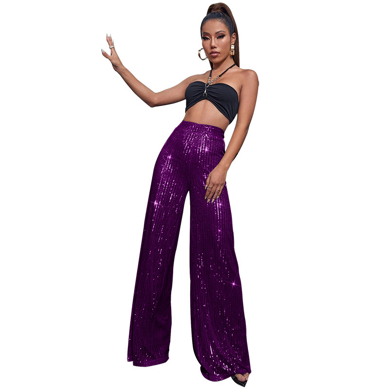 Women's Party Street Fashion Solid Color Full Length Sequins Casual Pants display picture 34