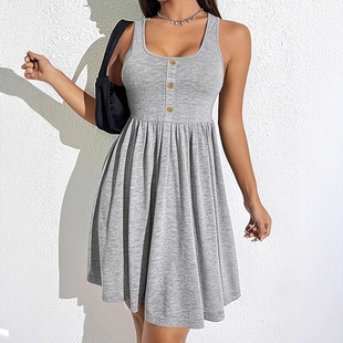 Amazon's Hottest 2025 Summer New Pure Color Pleated Sleeveless Women's Casual T-Shirt Mid-Length Button Vest